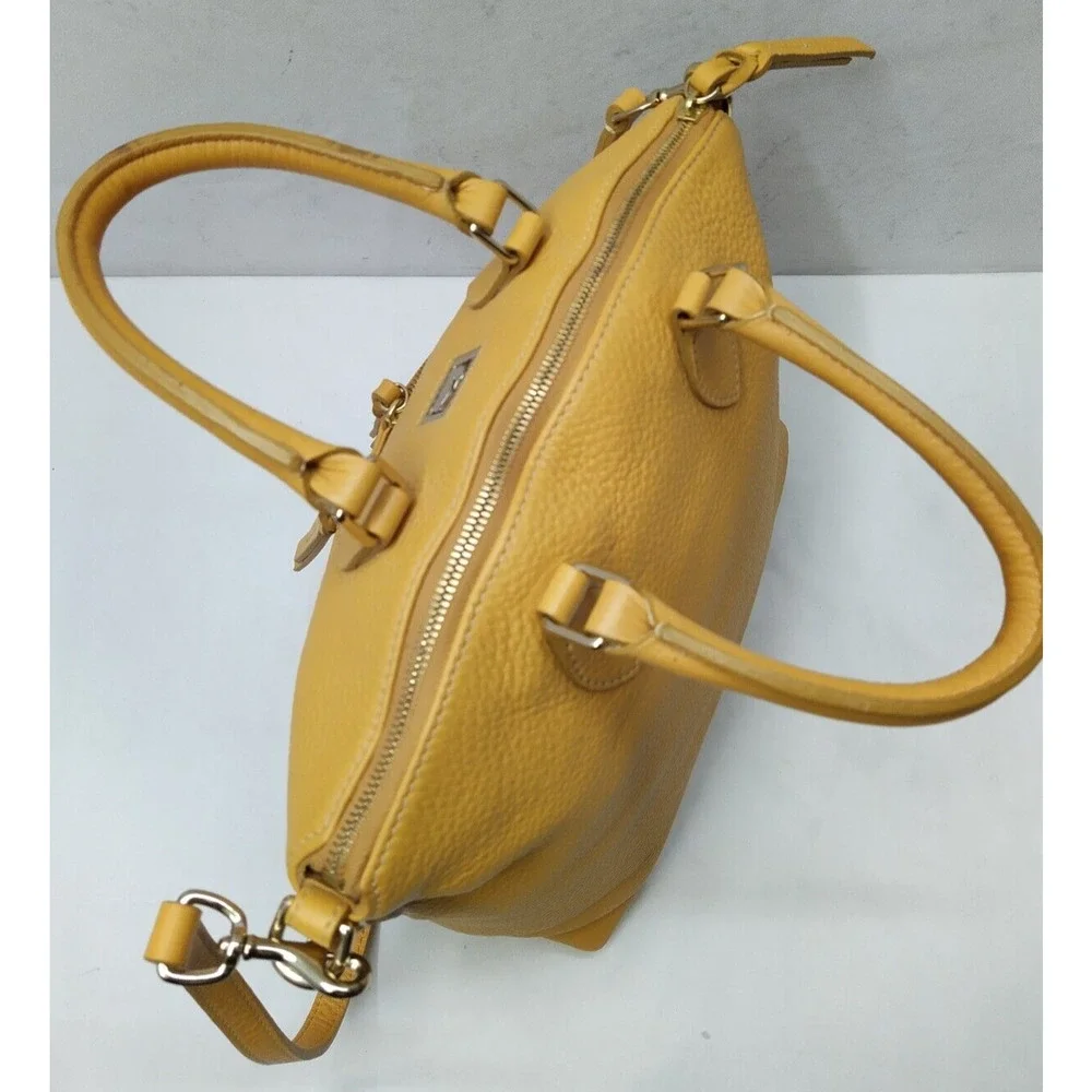 Dooney & Bourke Dillen Yellow Pebbled Leather Double Pocket Satchel Shoulder Bag